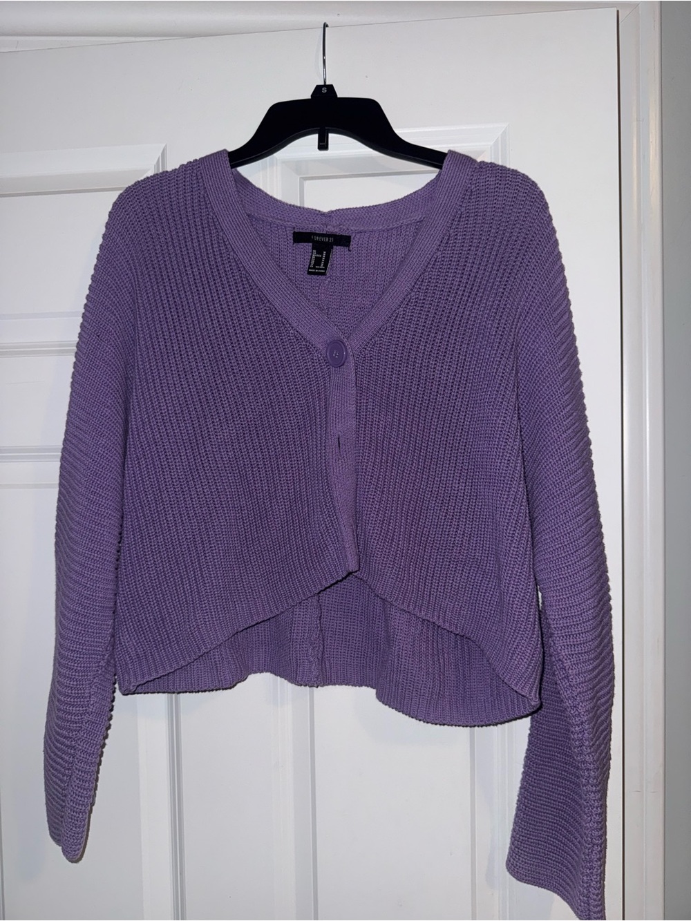 Lavender Cropped V-Neck Knit Cardigan